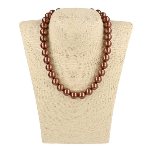 Shell Pearl nyaklánc sötétbarna golyós 12 mm 40 cm-es 