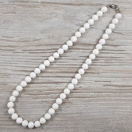 Shell Pearl, fehér, matt, golyós, 8 mm, 40 cm-es nyaklánc
