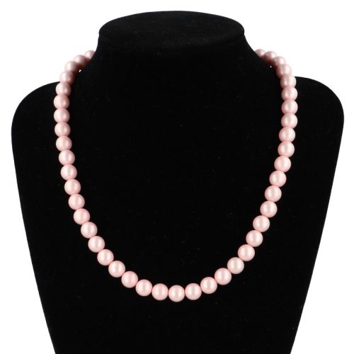 Shell Pearl, rózsaszín, matt, golyós, 8 mm, 40 cm-es nyaklánc