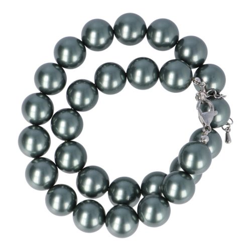 Shell Pearl nyaklánc olajzöld golyós 14 mm 50 cm-es