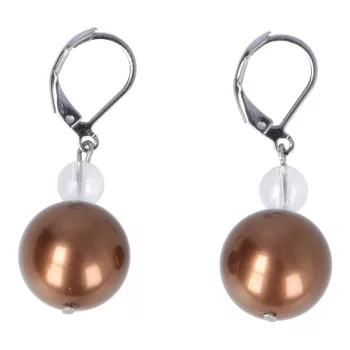   Shell pearl, sötétbarna fülbevaló, hegyikristállyal, 14 mm