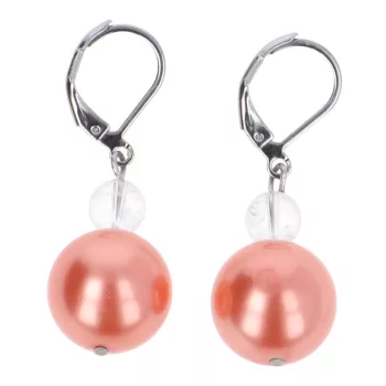   Shell pearl, hússzínű fülbevaló, hegyikristállyal, 14 mm