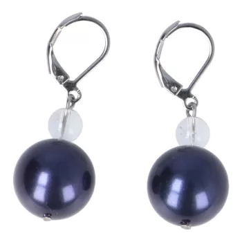   Shell pearl, sötétkék fülbevaló, hegyikristállyal, 14 mm