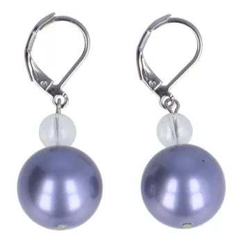   Shell pearl, szürkéskék fülbevaló, hegyikristállyal, 14 mm