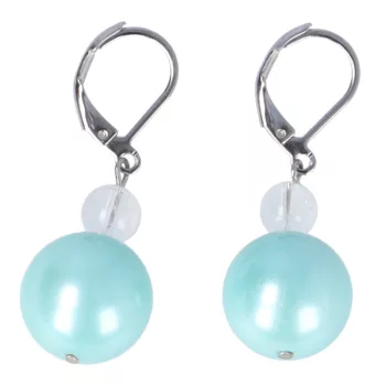   Shell pearl, világoskék fülbevaló, hegyikristállyal, 14 mm