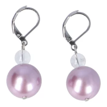   Shell pearl, világoslila fülbevaló, hegyikristállyal, 14 mm
