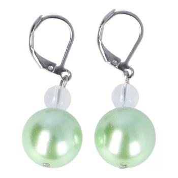  Shell pearl, világoszöld fülbevaló, hegyikristállyal, 14 mm