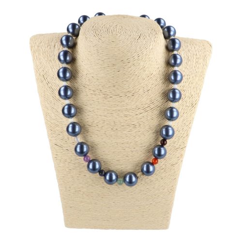 Shell Pearl csakra nyaklánc gyöngyházzal középkék 14 mm
