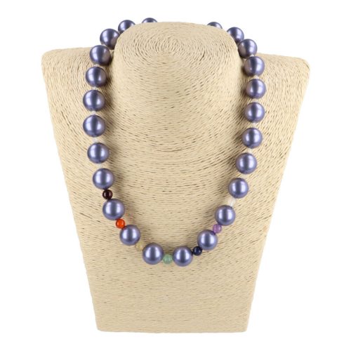 Shell Pearl csakra nyaklánc gyöngyházzal szürkéskék 14 mm