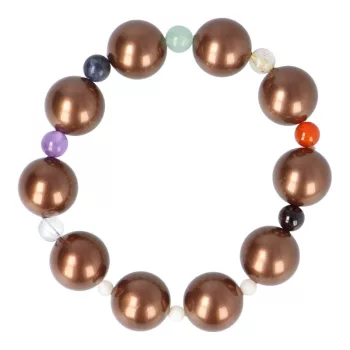   Shell Pearl, csakra karkötő gyöngyházzal, sötétbarna, 14 mm