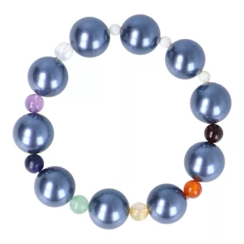   Shell Pearl, csakra karkötő gyöngyházzal, középkék, 14 mm
