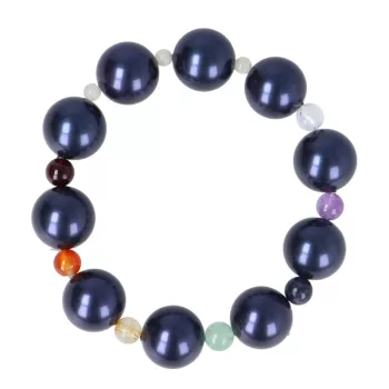   Shell Pearl, csakra karkötő gyöngyházzal, sötétkék, 14 mm