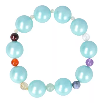   Shell Pearl, csakra karkötő gyöngyházzal, világoskék, 14 mm