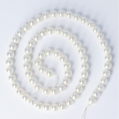 Shell Pearl alapanyagszál, fehér, golyós, 6 mm, kb. 38 cm