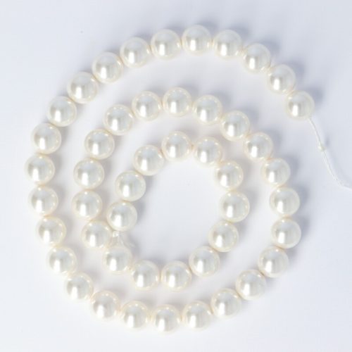 Shell Pearl alapanyagszál, fehér, golyós, 8 mm, kb. 38 cm