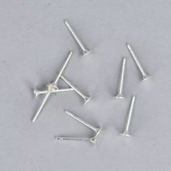 Fülbevaló alap, stift, lapos, ezüst szín, 3 mm (10 db)