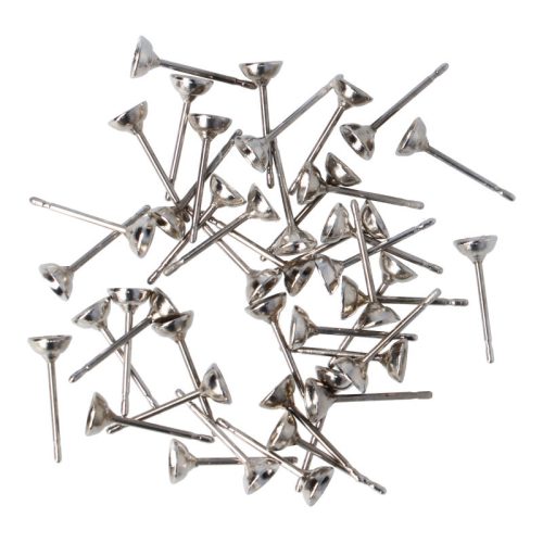 Fülbevaló stift, 4 mm, csészés (100 db)