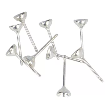 Fülbevaló stift, csészés, ezüst szín, 4 mm (10 db)
