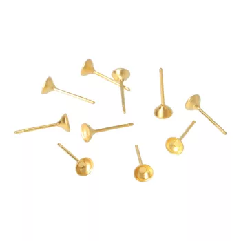 Fülbevaló stift, csészés, arany szín, 4 mm (10 db)