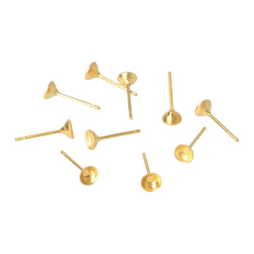 Fülbevaló stift, csészés, arany szín, 4 mm (10 db)