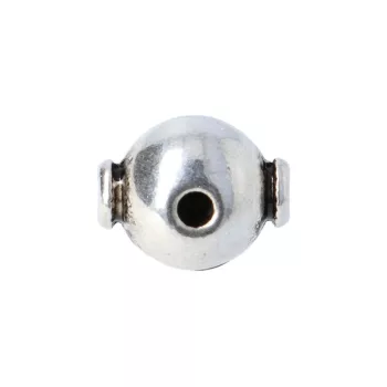   Tibeti stílusú buddhagyöngy, 3 furattal, antik ezüst, 15x11 mm
