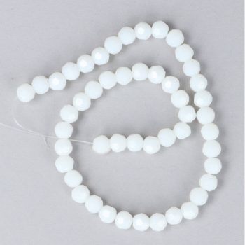   Üveg köztes dísz, fehér, fazettált golyós, 6 mm, kb. 27 cm