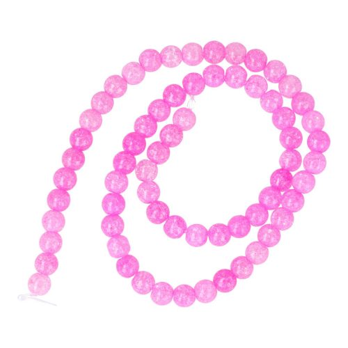 Üveg alapanyagszál, köztes dísz, pink, roppantott, golyós, 6 mm, kb. 38 cm