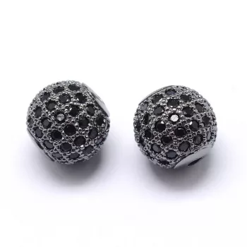   Köztes dísz, cirkónia köves, golyó, teljesen fekete szín, 8 mm (1 db)