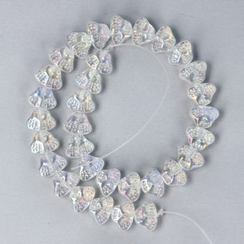   Üveg alapanyagszál, köztes dísz, AB szín, koponya alakú, kb. 10x13 mm, kb. 31 cm 