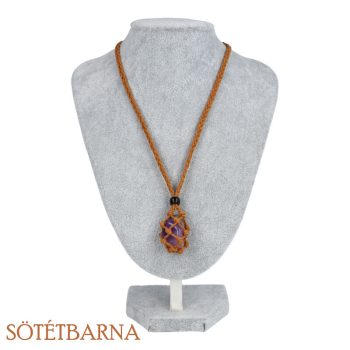    Kord makramé lánc, ásványtartóval, vegyes szín, kb 44 cm