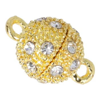  Mágneskapocs, golyós, strasszköves, 24 karátos arany bevonattal, 10 mm (1 db)