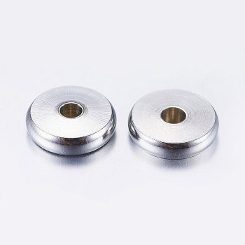   Nemesacél köztes dísz, kerek-lapos, szélesebb, kb. 8x2 mm (10 db)