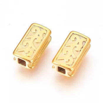   Nemesacél köztes dísz, tégla, arany szín, inda mintás, kb. 10x5 mm (1 db)