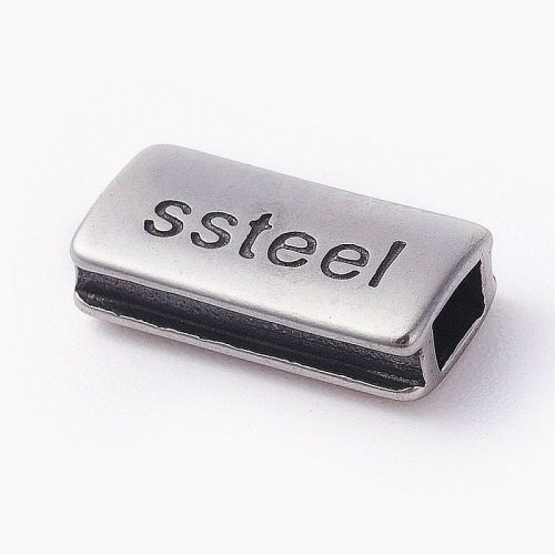 Nemesacél köztes dísz, tégla, steel felirattal, kb. 13x7 mm (1 db)
