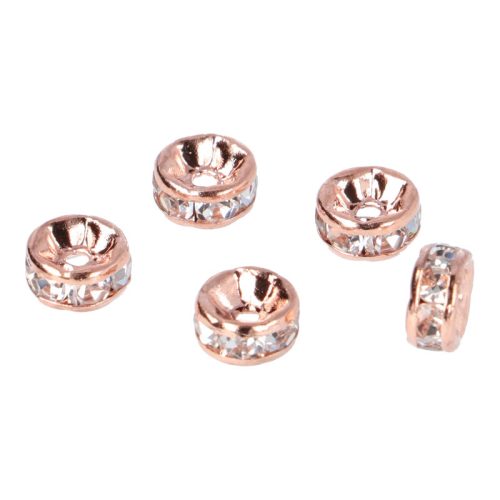 Rondella, rosegold, 6 mm, fehér (5 db)