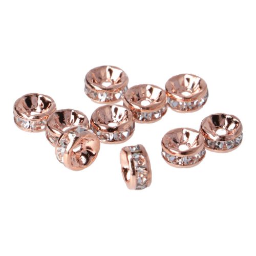 Rondella, rosegold, 6 mm, fehér (10 db)