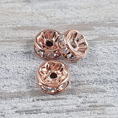 Rondella, rosegold, 8 mm, fehér (5 db)