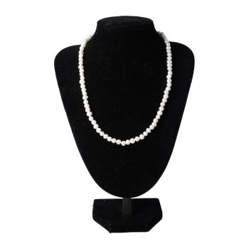   Potátó, fehér tenyésztett gyöngy nyaklánc ezüst rózsával,5-6 mm (AA), 45 cm