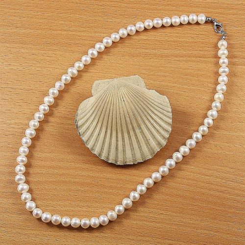 Potátó, fehér tenyésztett gyöngy nyaklánc, 7-7,5 mm, 45 cm (AA)