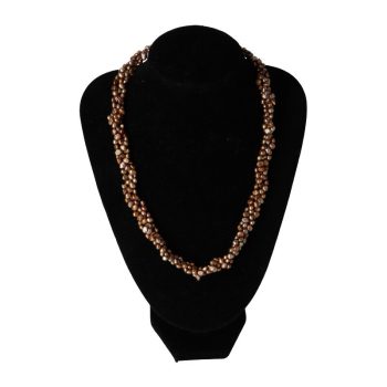   Potátó, színezett tenyésztett gyöngy nyaklánc, barna, fonott, 4-5 mm, kb. 45 cm