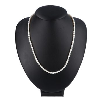   Rizsszemű, fehér tenyésztett gyöngy nyaklánc, 4-5 mm, 45 cm