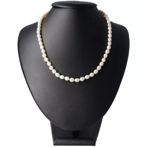 Rizsszemű fehér tenyésztett gyöngy nyaklánc, 6-6,5 mm, ( AA) 45 cm, 925 sterling ezüst kapocs