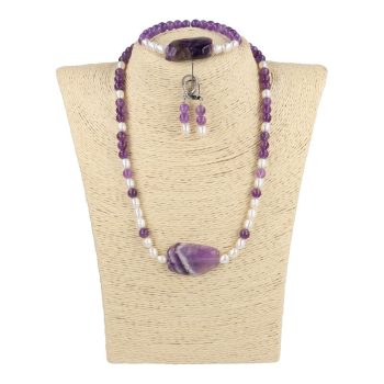 Ametiszt szeletes fehér tenyésztett gyöngy ékszerszett