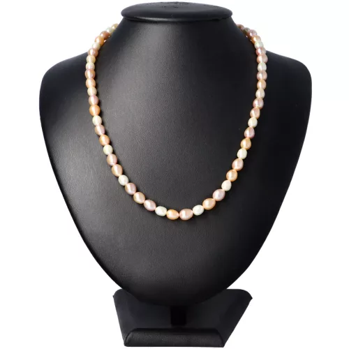 Rizsszemű, multicolor tenyésztett gyöngy nyaklánc, 6-8 mm, 45 cm