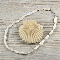   Biwa, fehér, hosszában fúrt tenyésztett gyöngy nyaklánc, 7x20 mm, 40 cm