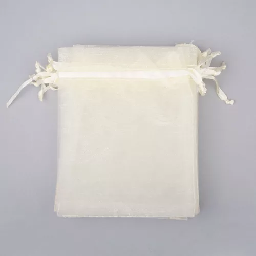 Organza tasak, kb. 10x12 cm, bézs (10 db)