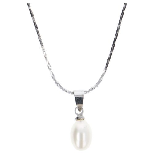 Tenyésztett gyöngy, csepp medál, 7-8 mm, lánccal