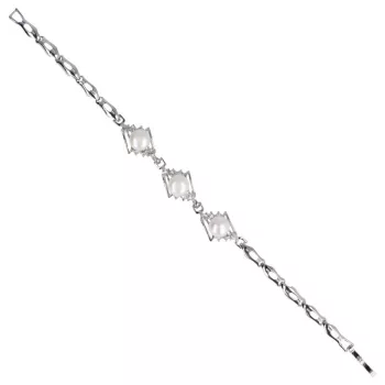   Tenyésztett gyöngy karkötő, fehér, strasszos, rombusz, 17-18 cm