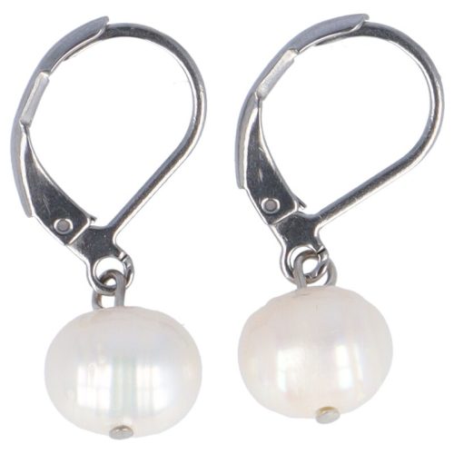 Tenyésztett gyöngy fülbevaló, potátó, fehér, 8-9mm