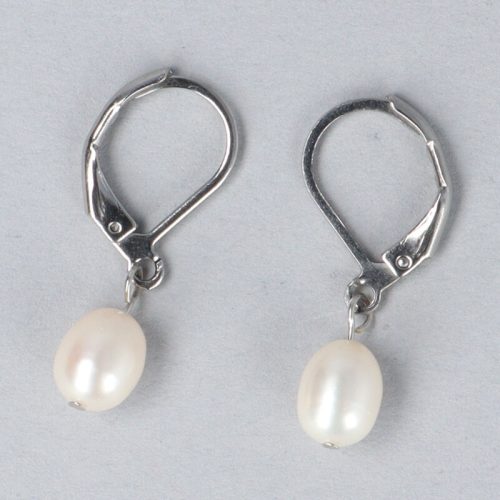 Rizsszemű, fehér tenyésztett gyöngy fülbevaló, 6-6,5 mm (AA)